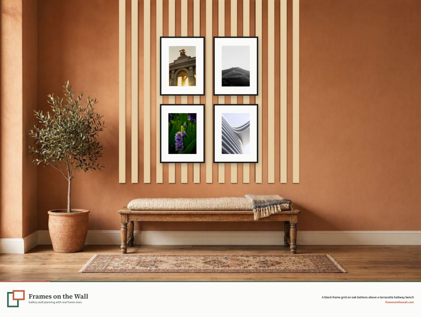Oak batten wall panel design in a hallway