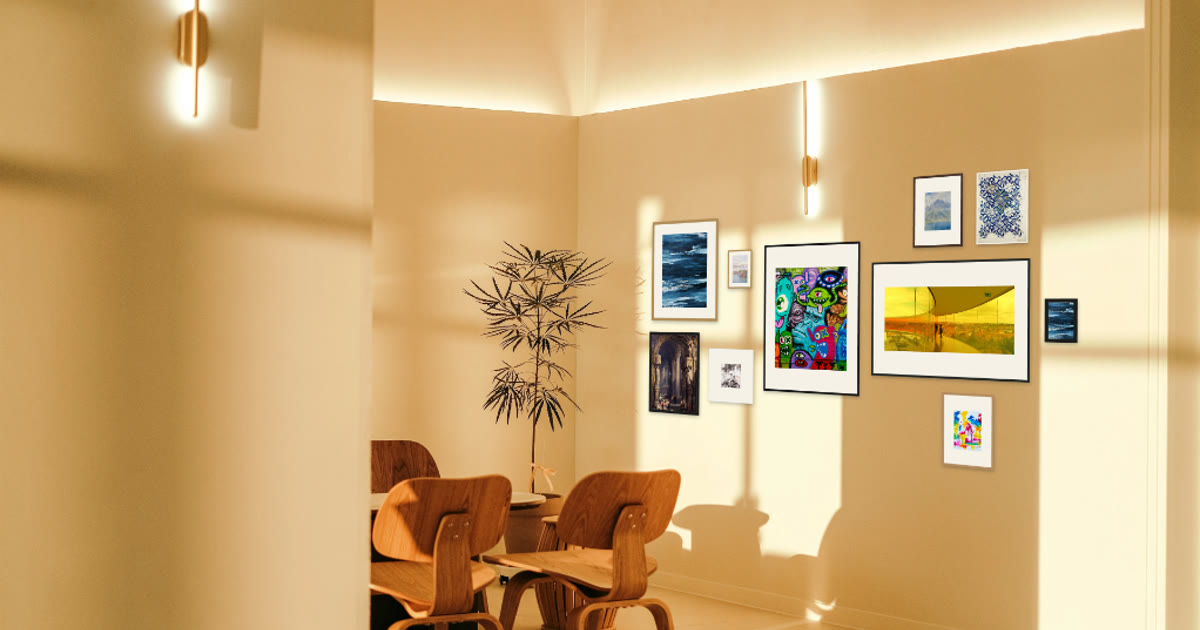 An eclectic gallery wall planned with IKEA frames in Frames on the Wall