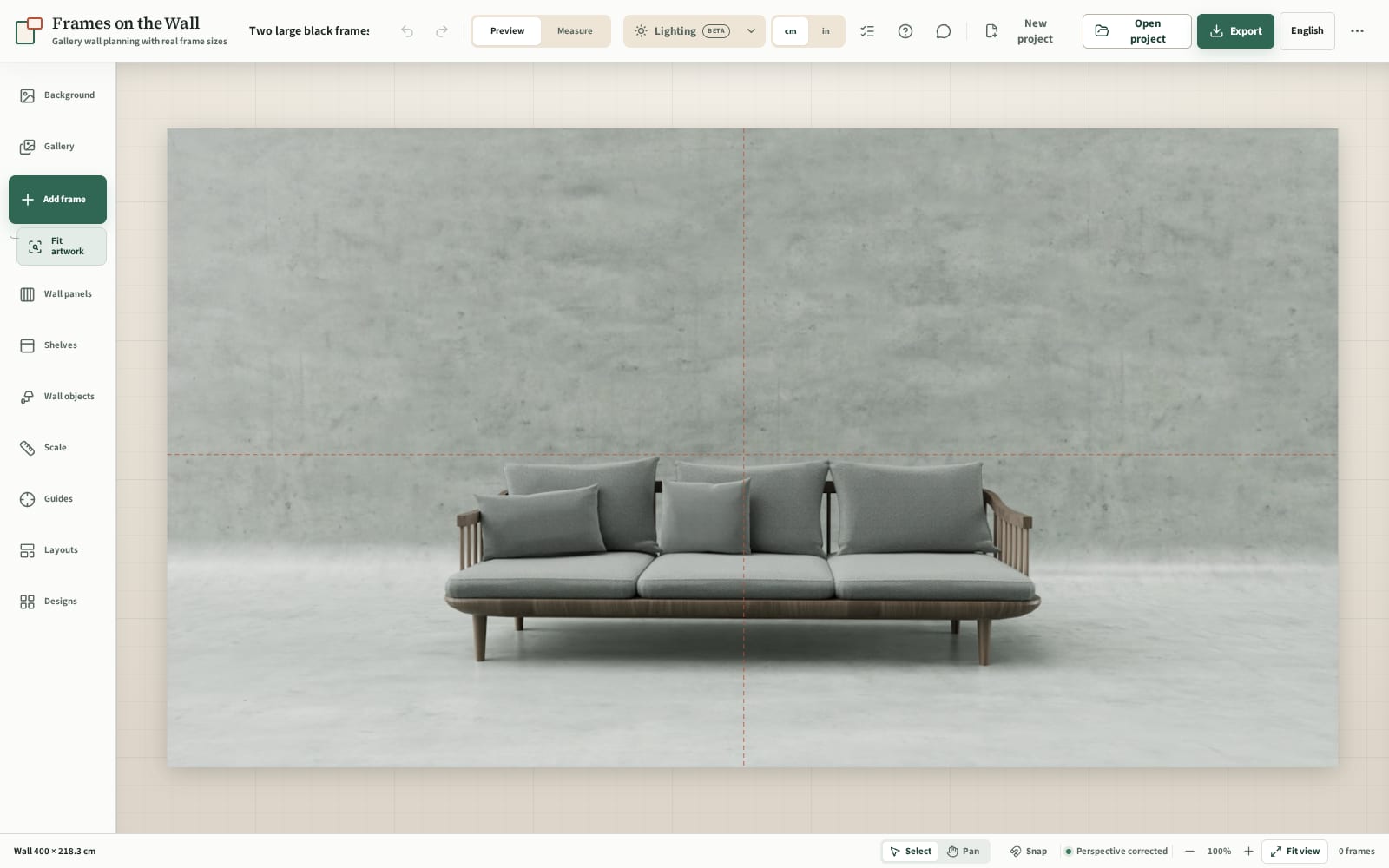 Planner with a photo of a concrete wall and sofa, ready for wall panels
